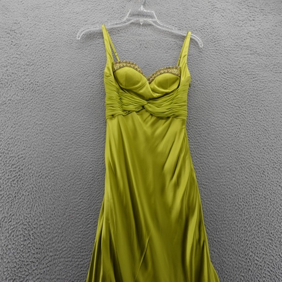 Adrianna Papell Silk Gown Dress Beaded Bodice Sleeveless 6 Green Satin Party - Picture 3 of 14